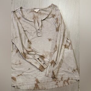 POL Beige and Brown Short Sleeve Top